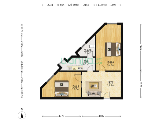 外化成五里墩东街92号 2室1厅1卫 67平方