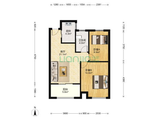 中南世纪城景城一期 2室1厅1卫 73平方