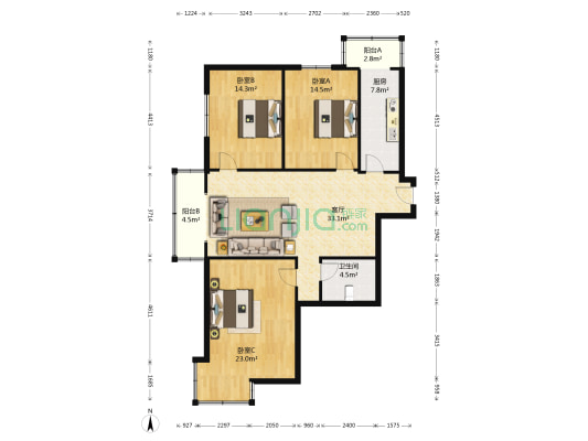 京都花园 3室1厅1卫 136平方