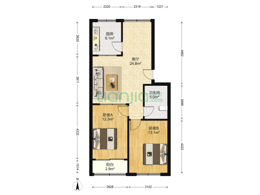 东城家园 2室1厅1卫 82平方