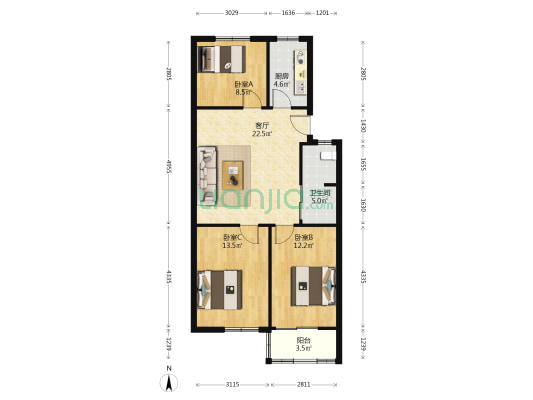 绿都新村 3室1厅1卫 86平方