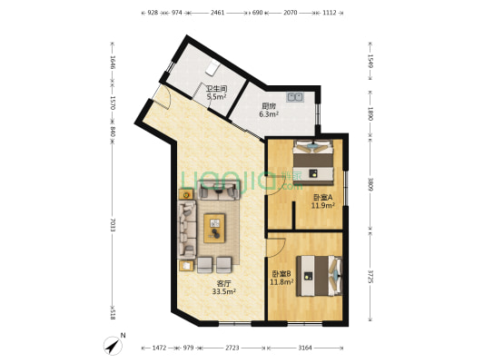 上安大厦 2室1厅1卫 92平方