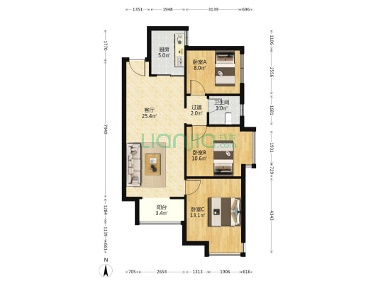 春和景园四期 3室1厅1卫 93平方