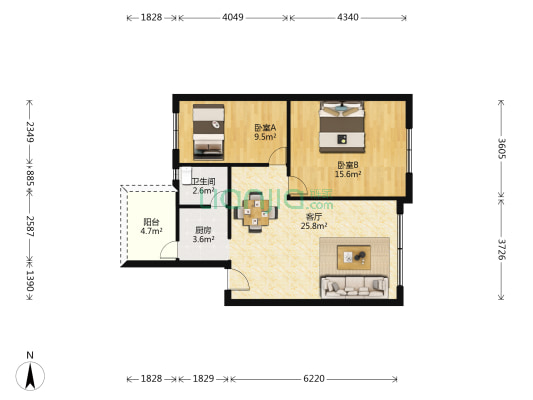 龙腾阁 2室1厅1卫 71平方