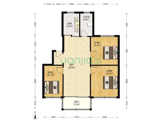 天鹤五村小区 3室1厅1卫 98平方