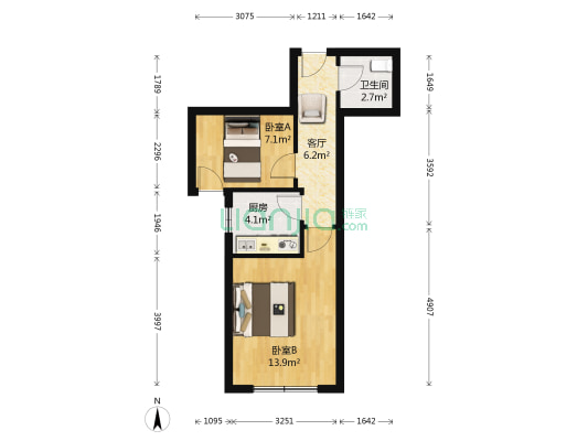 东安白金首府一期 2室1厅1卫 49平方