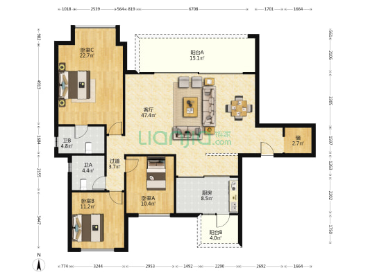 五矿西棠 3室1厅2卫 157平方