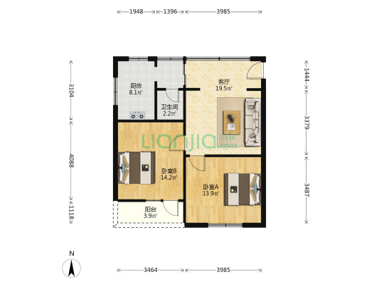 东大街119号 2室1厅1卫 77平方