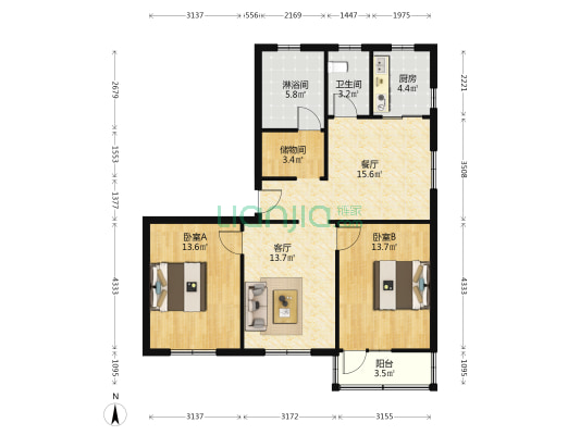 安徽工商职业学院学生宿舍（庐阳校区） 2室2厅2卫 94平方