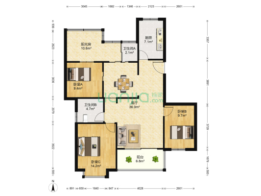 天使水榭尚都 3室1厅2卫 89平方