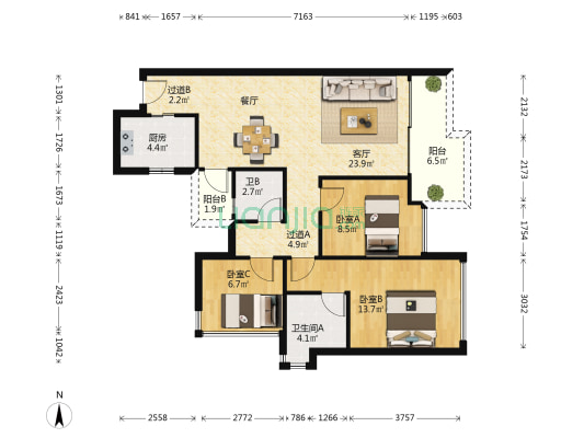 华发四季半岛翡翠湾 3室1厅2卫 102平方