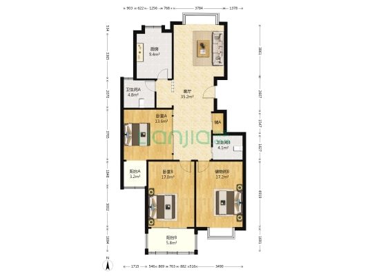 春江花园A区（锡山） 2室1厅2卫 138平方