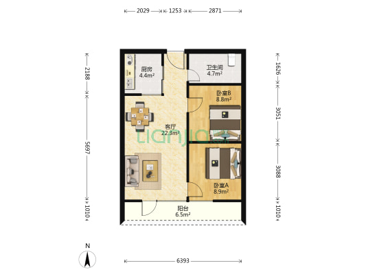 宏远临空总部港 2室1厅1卫 77平方