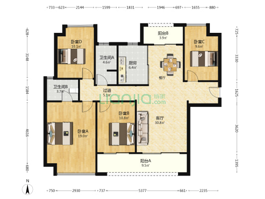 万科森林公园 4室1厅2卫 143平方
