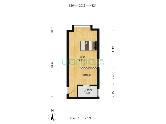 公园时代城新都汇 1室0厅1卫 46平方