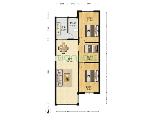 省政协宿舍 3室1厅1卫 85平方