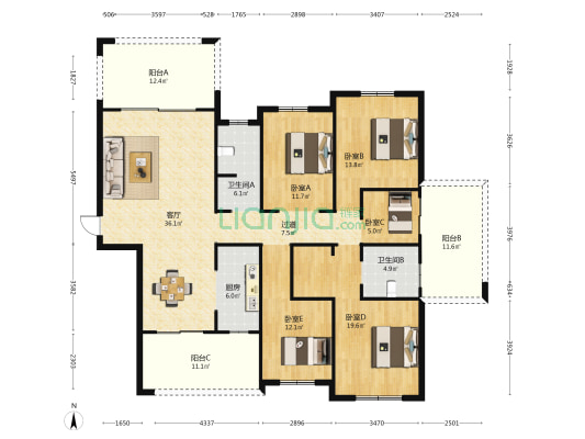 冠源爱琴湾 5室1厅2卫 168平方