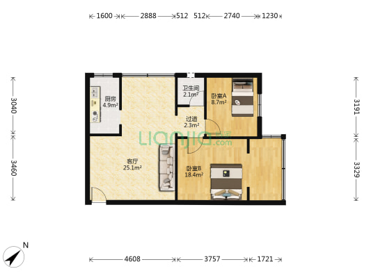 望月村 2室1厅1卫 69平方