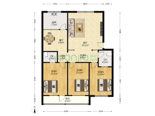 金穗花园 3室2厅2卫 137平方