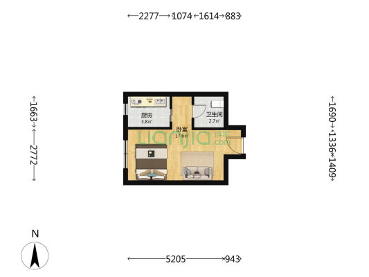 东上金地 1室0厅1卫 33平方