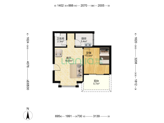 青城山水 1室1厅1卫 37平方