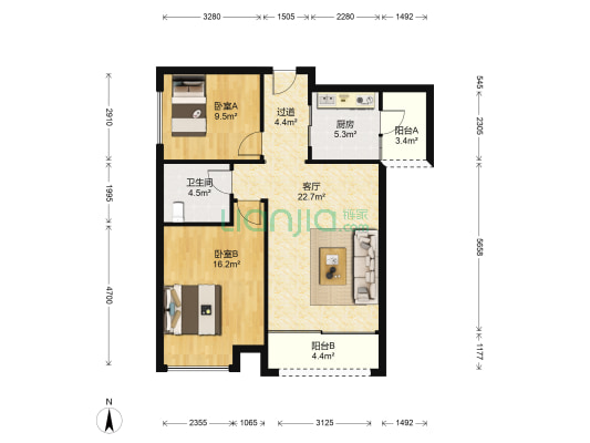 紫辰名苑 2室1厅1卫 78平方