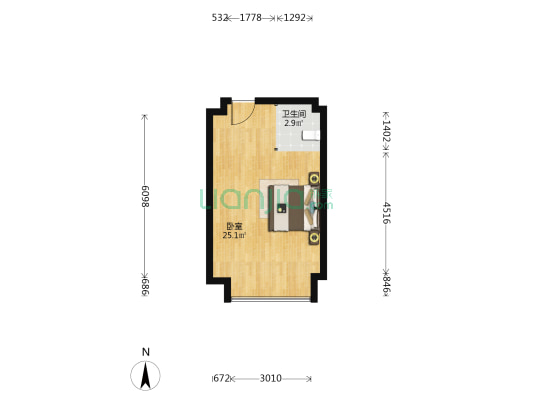 万达时代中心 1室0厅1卫 44平方