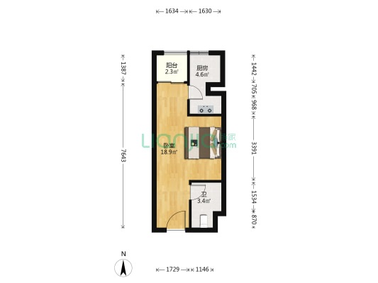 紫御江山誉公馆 1室0厅1卫 44平方