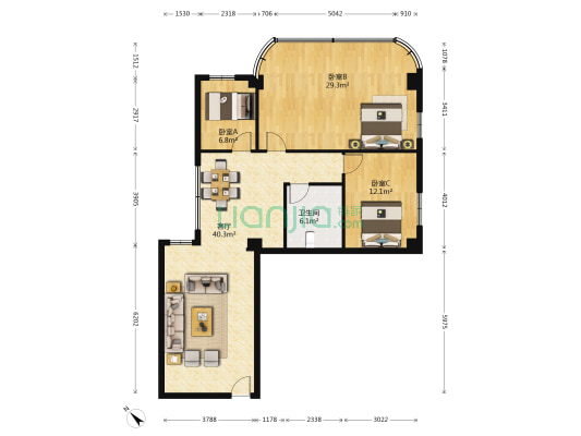 江信大厦 3室1厅1卫 135平方