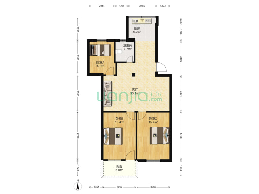 福屿小区二区9-12座 3室1厅1卫 96平方