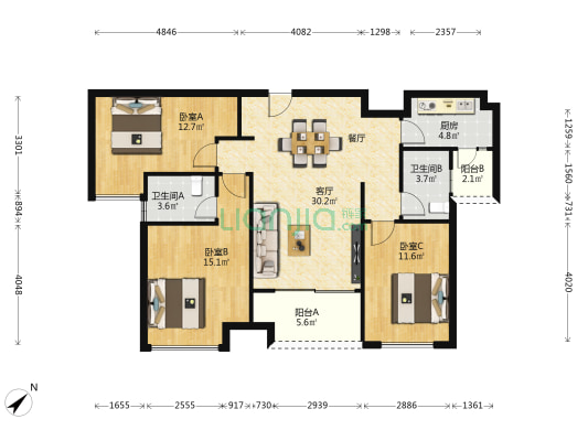 蔚蓝四季 3室1厅2卫 115平方