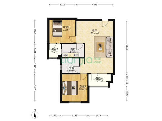 福星惠誉瞰江坊 2室1厅1卫 80平方