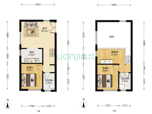 金地中央世家 2室1厅2卫 66平方
