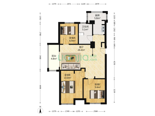 明湖湾雅苑 3室1厅1卫 86平方