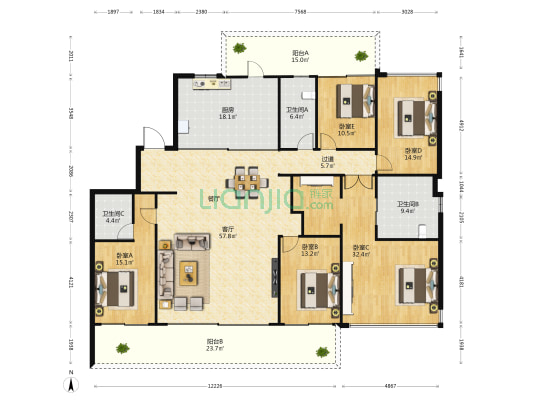 万科瑧湾悦 5室1厅3卫 255平方