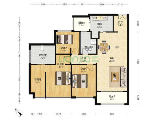 宝能公馆 3室1厅2卫 108平方