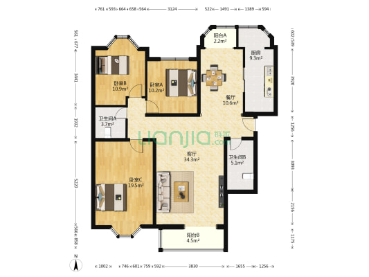 天秀花园荷塘月舍 3室2厅2卫 141平方