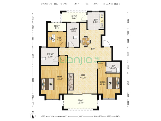 中南·锦悦 3室1厅3卫 138平方