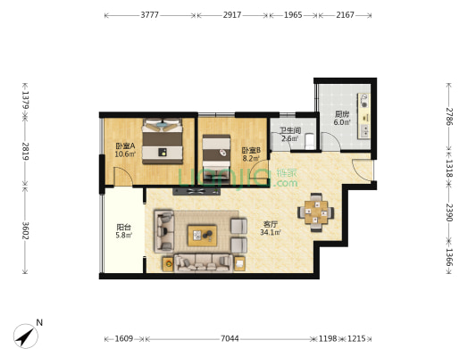 天星路1033号 2室1厅1卫 85平方