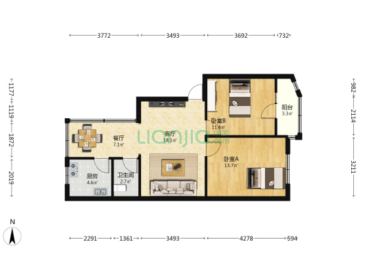 滨河路222号院 2室2厅1卫 73平方