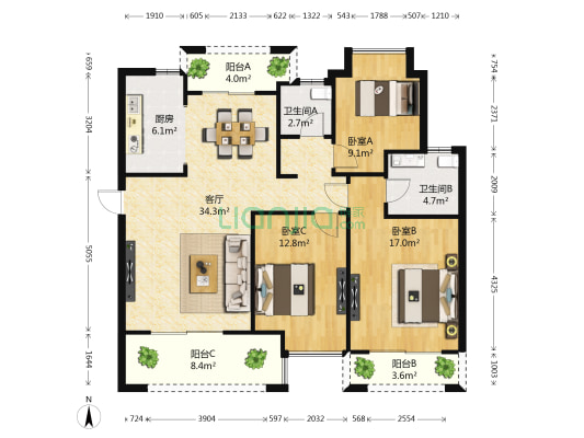 绿地国际博览城一期藏珑 3室1厅2卫 123平方