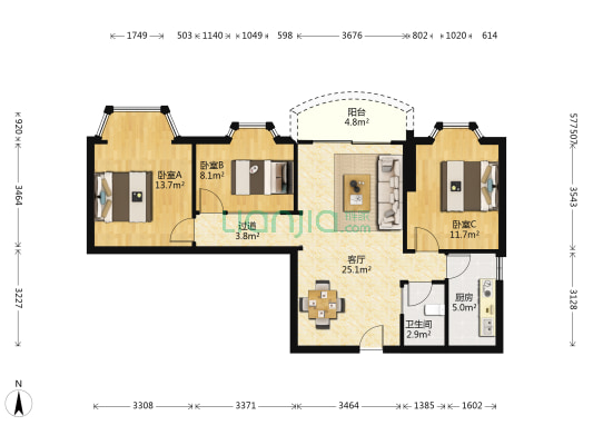 荔尚国际 3室1厅1卫 101平方