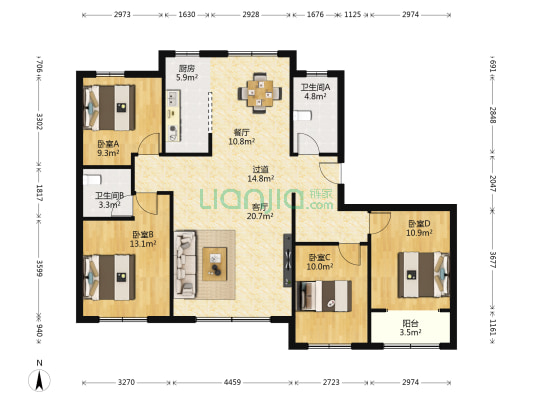 龙泰贵府南区 4室2厅2卫 159平方