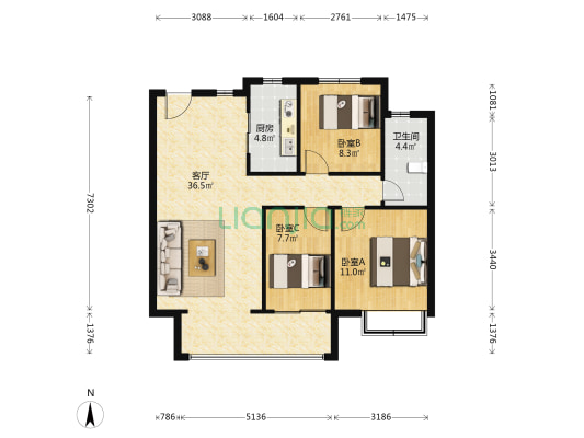 新星宇·摩登公园 3室1厅1卫 106平方
