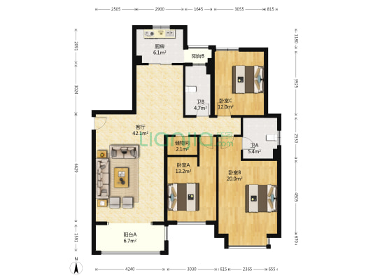 九洲溪雅苑二区 3室1厅2卫 158平方