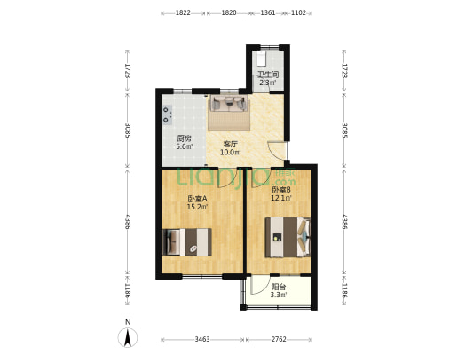 淮安肉联厂宿舍 2室1厅1卫 60平方