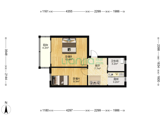 箍桶巷19号 2室1厅1卫 52平方