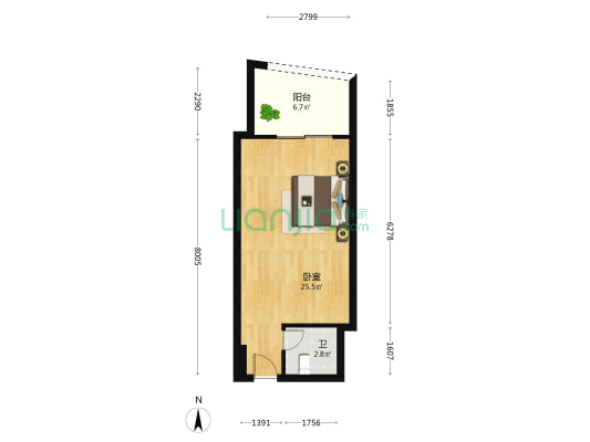 汇东大公馆 1室0厅1卫 43平方