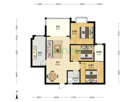 西贵府邸 3室1厅1卫 93平方