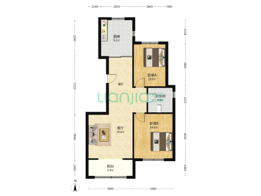 宁基官邸壹号 2室1厅1卫 104平方